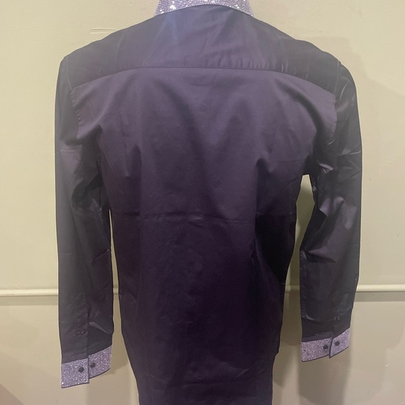 Deniko Men's Black and Silver Dress Shirt Button front rhinestone modern fit - Picture 3 of 4